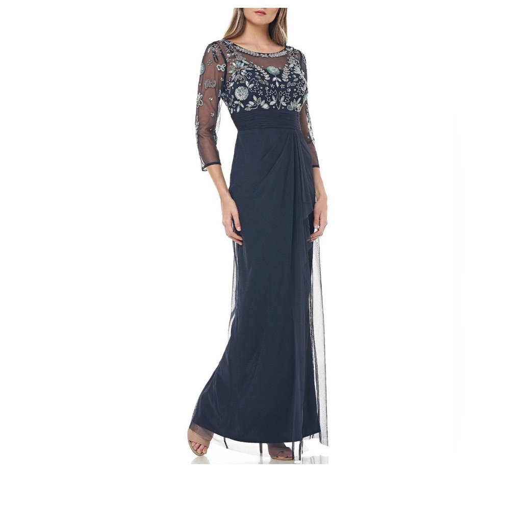 NWT - Beautiful navy and mint beaded column dress by JS Collection.